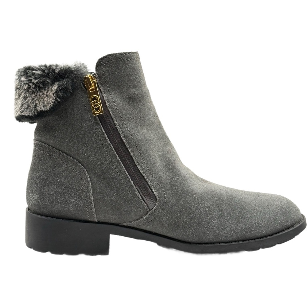 Cole Haan Waterproof Suede Double Zip Booties with Shearling Trim Grey Size 9B